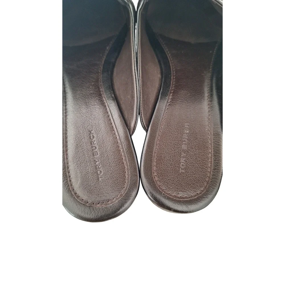 Tory Burch Black Leather Loafers Mules Slides Shoes Size 10.M